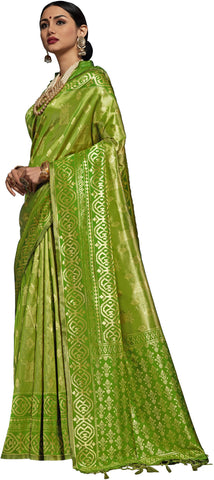 SMSAREE Green Designer Wedding Partywear Kanjeevaram Art Silk Hand Embroidery Work Bridal Saree Sari With Blouse Piece YNF-29508