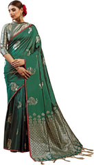 SMSAREE Green Designer Wedding Partywear Kanjeevaram Art Silk Hand Embroidery Work Bridal Saree Sari With Blouse Piece YNF-29524