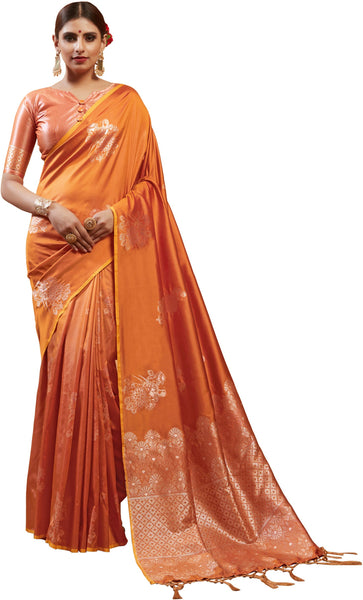 SMSAREE Mustard Designer Wedding Partywear Kanjeevaram Art Silk Hand Embroidery Work Bridal Saree Sari With Blouse Piece YNF-29525
