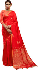 SMSAREE Red Designer Wedding Partywear Kanjeevaram Art Silk Hand Embroidery Work Bridal Saree Sari With Blouse Piece YNF-29529