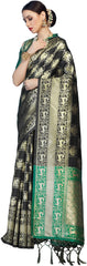 SMSAREE Black Designer Wedding Partywear Kanjeevaram Art Silk Hand Embroidery Work Bridal Saree Sari With Blouse Piece YNF-29541