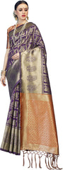 SMSAREE Blue Designer Wedding Partywear Kanjeevaram Art Silk Hand Embroidery Work Bridal Saree Sari With Blouse Piece YNF-29543