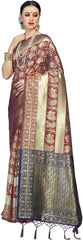 SMSAREE Maroon Designer Wedding Partywear Kanjeevaram Art Silk Hand Embroidery Work Bridal Saree Sari With Blouse Piece YNF-29545