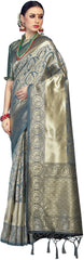 SMSAREE Charcoal Designer Wedding Partywear Kanjeevaram Art Silk Hand Embroidery Work Bridal Saree Sari With Blouse Piece YNF-29547