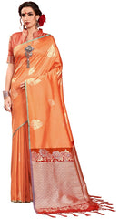 SMSAREE Orange Designer Wedding Partywear Kanjeevaram Art Silk Hand Embroidery Work Bridal Saree Sari With Blouse Piece YNF-29615