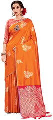 SMSAREE Mustard Designer Wedding Partywear Kanjeevaram Art Silk Hand Embroidery Work Bridal Saree Sari With Blouse Piece YNF-29618
