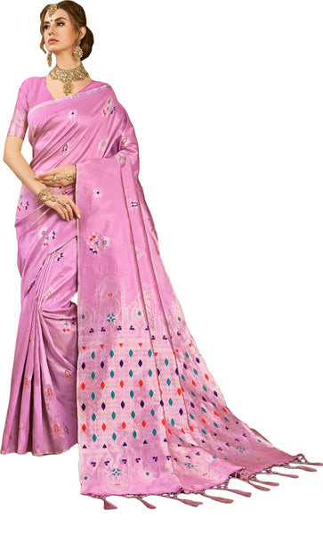 SMSAREE Pink Designer Wedding Partywear Kanjeevaram Art Silk Hand Embroidery Work Bridal Saree Sari With Blouse Piece YNF-29660