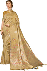 SMSAREE Mustard Designer Wedding Partywear Kanjeevaram Art Silk Hand Embroidery Work Bridal Saree Sari With Blouse Piece YNF-29661