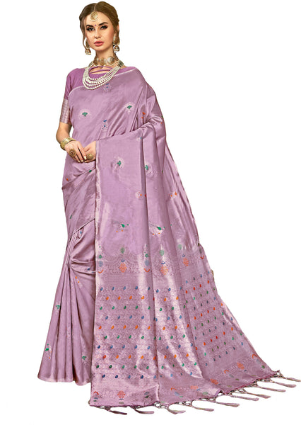 SMSAREE Purple Designer Wedding Partywear Kanjeevaram Art Silk Hand Embroidery Work Bridal Saree Sari With Blouse Piece YNF-29662