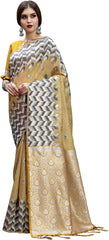 SMSAREE Mustard Designer Wedding Partywear Linen Art Silk Hand Embroidery Work Bridal Saree Sari With Blouse Piece YNF-29672