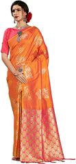 SMSAREE Mustard Designer Wedding Partywear Kanjeevaram Art Silk Hand Embroidery Work Bridal Saree Sari With Blouse Piece YNF-29686