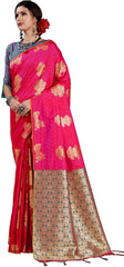 SMSAREE Coral Designer Wedding Partywear Kanjeevaram Art Silk Hand Embroidery Work Bridal Saree Sari With Blouse Piece YNF-29688