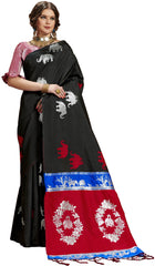 SMSAREE Black Designer Wedding Partywear Kanjeevaram Art Silk Hand Embroidery Work Bridal Saree Sari With Blouse Piece YNF-29693