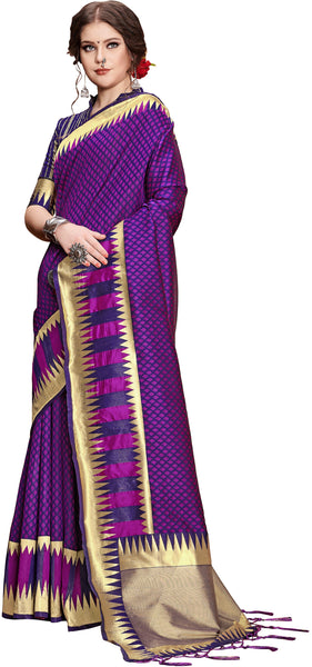SMSAREE Purple Designer Wedding Partywear Tanchui Art Silk Hand Embroidery Work Bridal Saree Sari With Blouse Piece YNF-29700