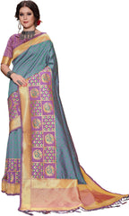 SMSAREE Sea Green Designer Wedding Partywear Tanchui Art Silk Hand Embroidery Work Bridal Saree Sari With Blouse Piece YNF-29703