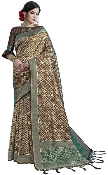 SMSAREE Brown Designer Wedding Partywear Tanchui Art Silk Hand Embroidery Work Bridal Saree Sari With Blouse Piece YNF-29734
