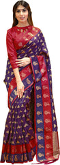 SMSAREE Navy Blue Designer Wedding Partywear Tanchui Art Silk Hand Embroidery Work Bridal Saree Sari With Blouse Piece YNF-29777