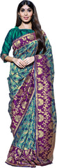 SMSAREE Teal Designer Wedding Partywear Tanchui Art Silk Hand Embroidery Work Bridal Saree Sari With Blouse Piece YNF-29780