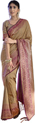 SMSAREE Gold Designer Wedding Partywear Tanchui Art Silk Hand Embroidery Work Bridal Saree Sari With Blouse Piece YNF-29781