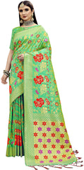 SMSAREE Sea Green Designer Wedding Partywear Banarasi Art Silk Hand Embroidery Work Bridal Saree Sari With Blouse Piece YNF-29796