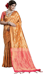 SMSAREE Mustard Designer Wedding Partywear Kanjeevaram Art Silk Hand Embroidery Work Bridal Saree Sari With Blouse Piece YNF-29801