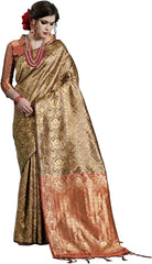 SMSAREE Brown Designer Wedding Partywear Kanjeevaram Art Silk Hand Embroidery Work Bridal Saree Sari With Blouse Piece YNF-29803