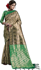 SMSAREE Black Designer Wedding Partywear Kanjeevaram Art Silk Hand Embroidery Work Bridal Saree Sari With Blouse Piece YNF-29804