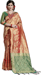 SMSAREE Red Designer Wedding Partywear Kanjeevaram Art Silk Hand Embroidery Work Bridal Saree Sari With Blouse Piece YNF-29806