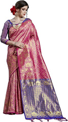 SMSAREE Pink Designer Wedding Partywear Kanjeevaram Art Silk Hand Embroidery Work Bridal Saree Sari With Blouse Piece YNF-29808
