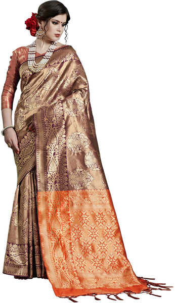 SMSAREE Purple Designer Wedding Partywear Kanjeevaram Art Silk Hand Embroidery Work Bridal Saree Sari With Blouse Piece YNF-29810