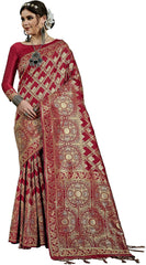 SMSAREE Maroon Designer Wedding Partywear Kanjeevaram Art Silk Hand Embroidery Work Bridal Saree Sari With Blouse Piece YNF-29820