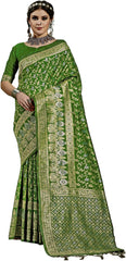 SMSAREE Olive Green Designer Wedding Partywear Kanjeevaram Art Silk Hand Embroidery Work Bridal Saree Sari With Blouse Piece YNF-29822