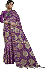 SMSAREE Purple Designer Wedding Partywear Kanjeevaram Art Silk Hand Embroidery Work Bridal Saree Sari With Blouse Piece YNF-29824