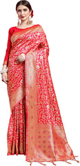 SMSAREE Pink Designer Wedding Partywear Banarasi Art Silk Hand Embroidery Work Bridal Saree Sari With Blouse Piece YNF-29868