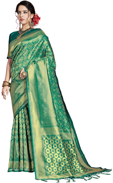 SMSAREE Teal Designer Wedding Partywear Tanchui Art Silk Hand Embroidery Work Bridal Saree Sari With Blouse Piece YNF-29895