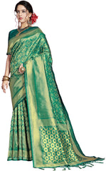 SMSAREE Teal Designer Wedding Partywear Tanchui Art Silk Hand Embroidery Work Bridal Saree Sari With Blouse Piece YNF-29895