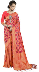 SMSAREE Coral Designer Wedding Partywear Banarasi Art Silk Hand Embroidery Work Bridal Saree Sari With Blouse Piece YNF-29912