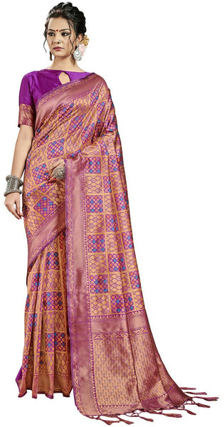 SMSAREE Magenta Designer Wedding Partywear Banarasi Art Silk Hand Embroidery Work Bridal Saree Sari With Blouse Piece YNF-29913