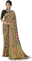 SMSAREE Black Designer Wedding Partywear Banarasi Art Silk Hand Embroidery Work Bridal Saree Sari With Blouse Piece YNF-29914