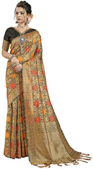 SMSAREE Black Designer Wedding Partywear Banarasi Art Silk Hand Embroidery Work Bridal Saree Sari With Blouse Piece YNF-29921