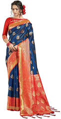 SMSAREE Blue Designer Wedding Partywear Tussar Art Silk Hand Embroidery Work Bridal Saree Sari With Blouse Piece YNF-29926