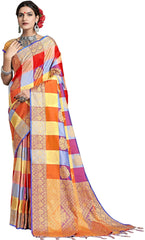 SMSAREE Multi Designer Wedding Partywear Uppada Art Silk Hand Embroidery Work Bridal Saree Sari With Blouse Piece YNF-29930
