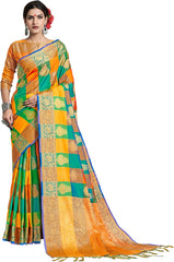 SMSAREE Multi Designer Wedding Partywear Uppada Art Silk Hand Embroidery Work Bridal Saree Sari With Blouse Piece YNF-29936