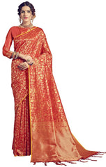 SMSAREE Red Designer Wedding Partywear Kanjeevaram Art Silk Hand Embroidery Work Bridal Saree Sari With Blouse Piece YNF-29943