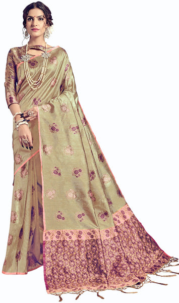 SMSAREE Gold Designer Wedding Partywear Tussar Art Silk Hand Embroidery Work Bridal Saree Sari With Blouse Piece YNF-29959