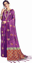 SMSAREE Fuchsia Designer Wedding Partywear Tussar Art Silk Hand Embroidery Work Bridal Saree Sari With Blouse Piece YNF-29961