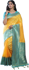 SMSAREE Yellow Designer Wedding Partywear Tussar Art Silk Hand Embroidery Work Bridal Saree Sari With Blouse Piece YNF-29964