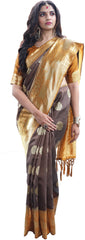 SMSAREE Coffee Brown Designer Wedding Partywear Tussar Art Silk Hand Embroidery Work Bridal Saree Sari With Blouse Piece YNF-29968