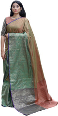 SMSAREE Green Designer Wedding Partywear Tanchui Art Silk Hand Embroidery Work Bridal Saree Sari With Blouse Piece YNF-29970
