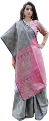 SMSAREE Navy Blue Designer Wedding Partywear Tanchui Art Silk Hand Embroidery Work Bridal Saree Sari With Blouse Piece YNF-29971